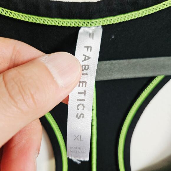 Fabletics Women's XL Contrast Trim Racerback Tank Top Black Neon Green Workout - Picture 5 of 6